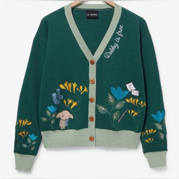 Box Lunch Harry Potter Dolby is free floral sweater cardigan jumper Sz M Fall - Picture 16 of 16